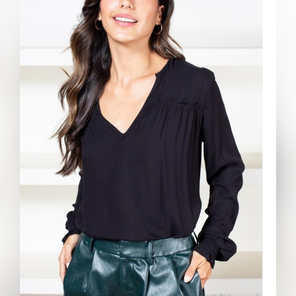 NWT Bobi Los Angeles Split Neck Long Sleeve Blouse Top